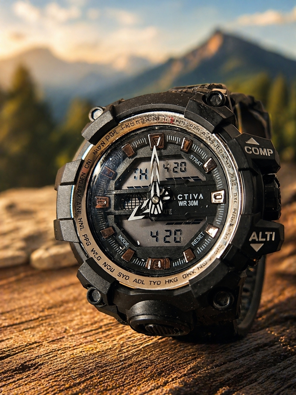 Ativa Black and Silver Rugged Digital-Analog Sports Watch